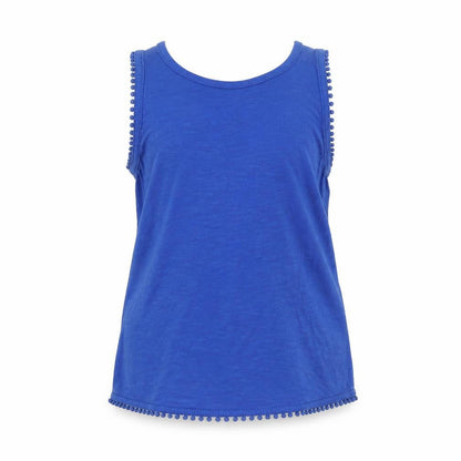 Front view of pepperts! girls’ blue basic tank, size 8-9, years