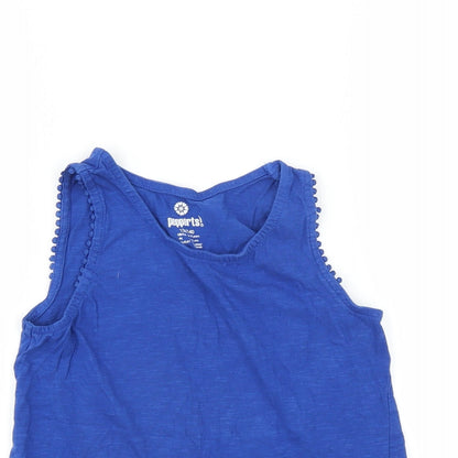 Close-up detail of pepperts! girls’ blue basic tank, size 8-9, years