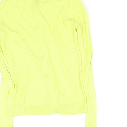 Brand and care label for John Lewis women’s yellow cardigan jumper, size UK 8
