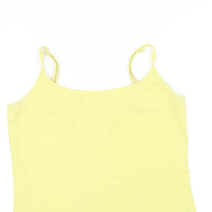 Close-up detail of Next women’s yellow basic tank, size UK 12