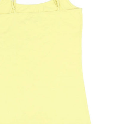 Brand and care label for Next women’s yellow basic tank, size UK 12