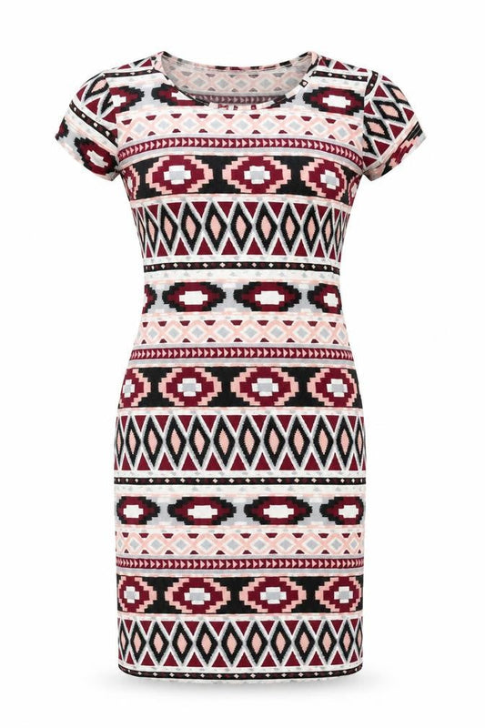 Boohoo Womens Pink Geometric  Fit & Flare  Size 8