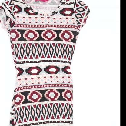 Boohoo Womens Pink Geometric  Fit & Flare  Size 8