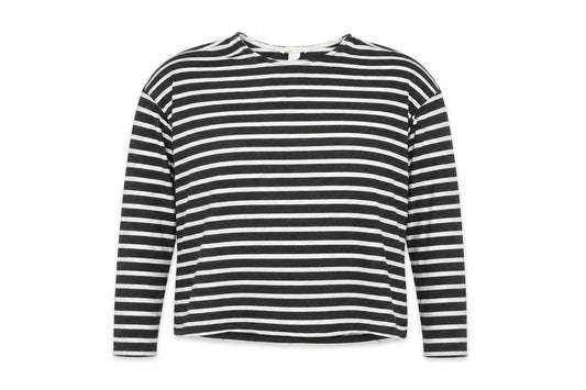 Front view of Basic women’s black striped basic t-shirt, size S
