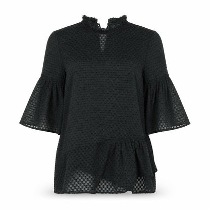 Front view of H&M women’s black basic blouse, size UK 6