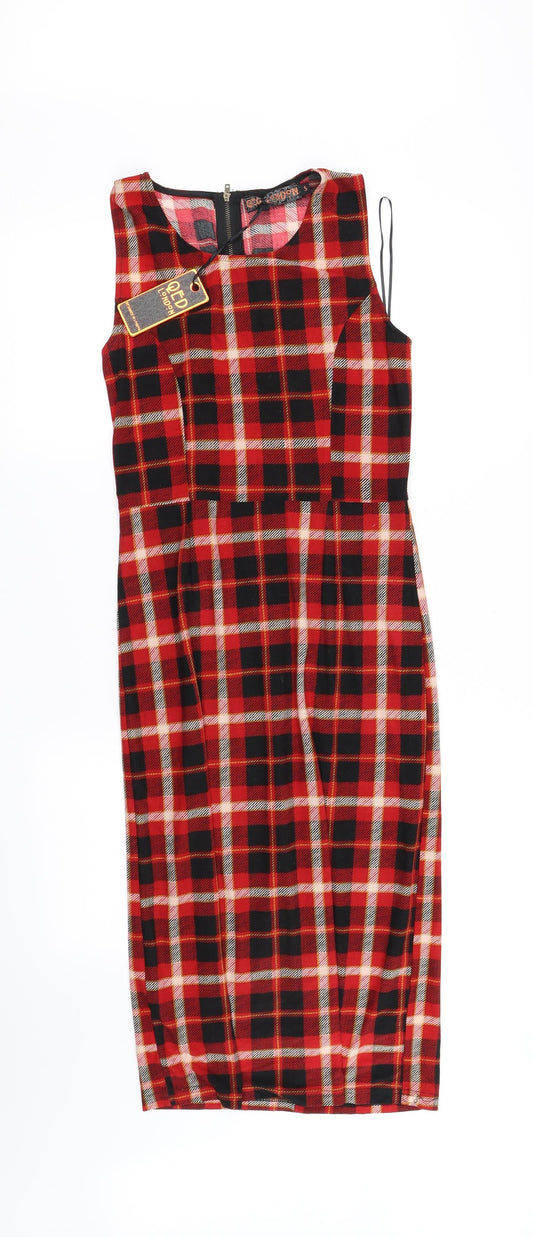 qed london Womens Orange Check  Fit & Flare  Size S
