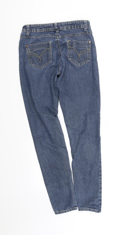 Back view of Denim & Co. women’s blue trousers, size UK 8, 30-inch leg