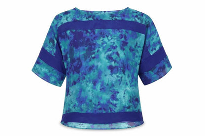 Front view of Per Una women’s blue basic blouse, size UK 10