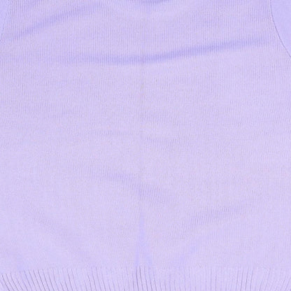 Brand and care label for CHIC women’s purple jumper, size M