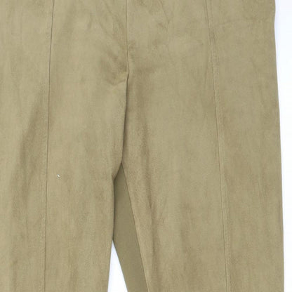 Close-up detail of H&M women’s brown trousers, size L, 28-inch leg