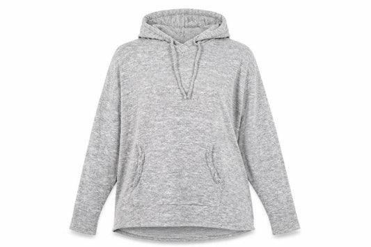 Front view of Papaya women’s grey pullover hoodie, size L