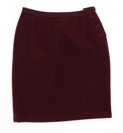 Front view of Preworn women’s red mini skirt, size UK 36