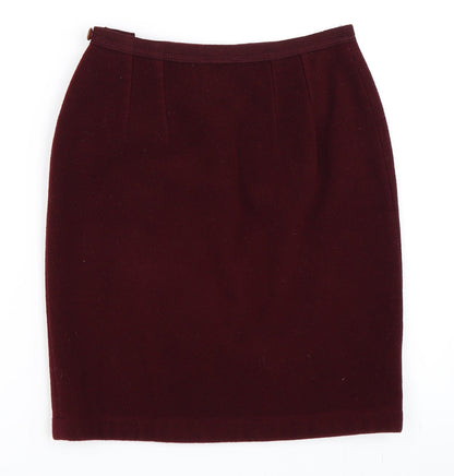 Back view of Preworn women’s red mini skirt, size UK 36