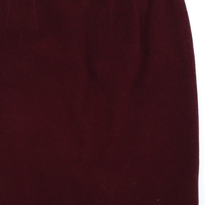 Brand and care label for Preworn women’s red mini skirt, size UK 36