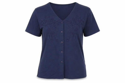 Front view of Fabrizo women’s blue cardigan jumper, size M