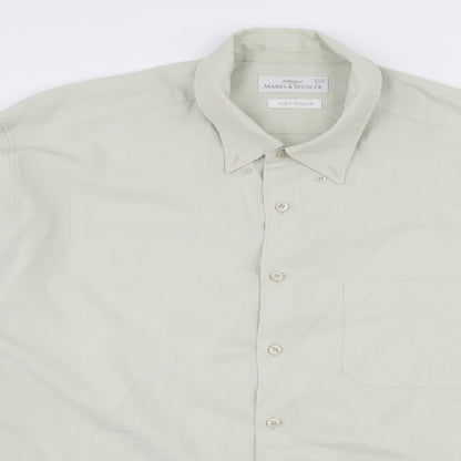 Close-up detail of St Michael men’s green button-up, size 2XL