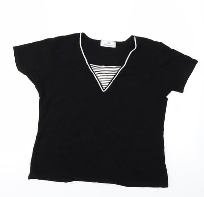 Additional front view of MONQUIE women’s black basic t-shirt, size UK 12