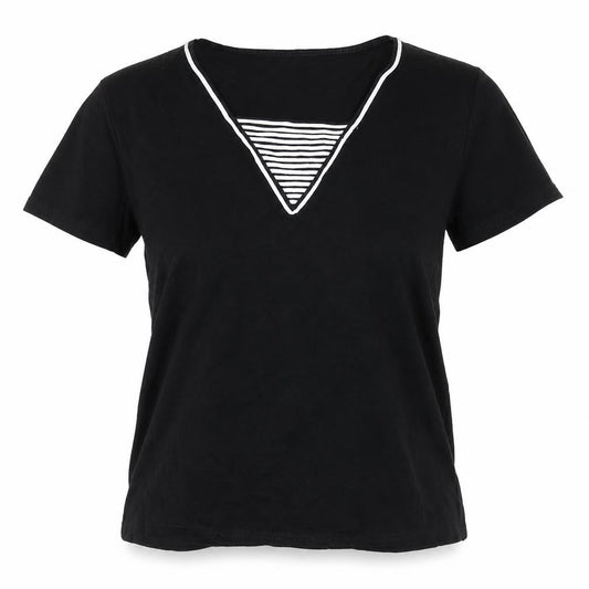 Front view of MONQUIE women’s black basic t-shirt, size UK 12