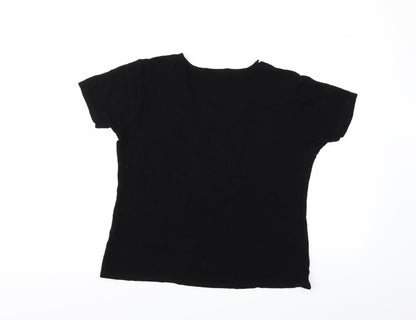 Back view of MONQUIE women’s black basic t-shirt, size UK 12