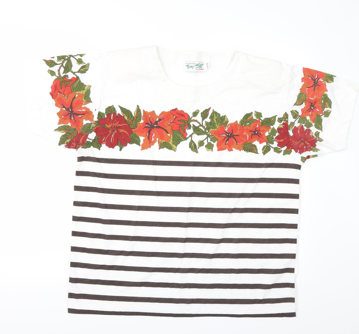 Tigi-Wear Womens White Striped  Basic T-Shirt One Size