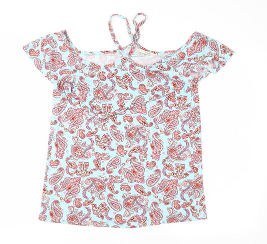 George Womens Blue Paisley Jersey Basic Blouse Size 12