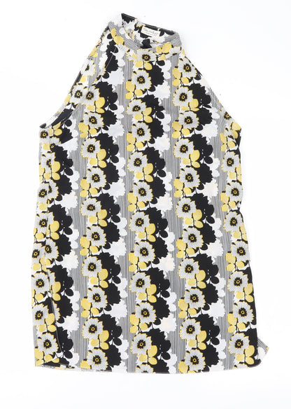 Additional front view of Miss Selfridge women’s black floral chiffon basic blouse, size UK 10