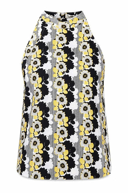 Front view of Miss Selfridge women’s black floral chiffon basic blouse, size UK 10