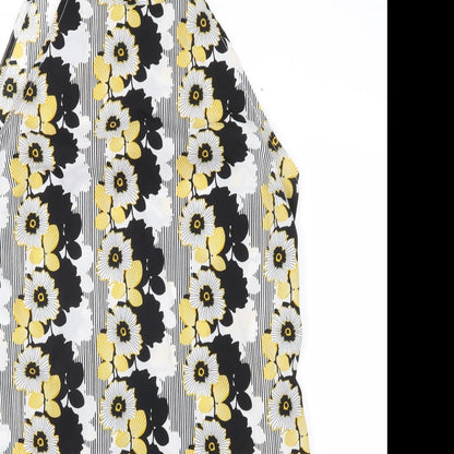 Close-up detail of Miss Selfridge women’s black floral chiffon basic blouse, size UK 10