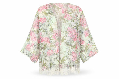 Front view of Preworn women’s green floral basic blouse, size S