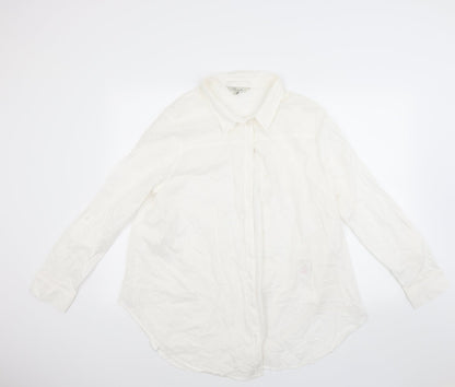 Additional front view of Peacocks women’s white striped basic button-up, size UK 16