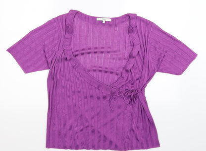 Front view of Next women’s purple knit cardigan jumper, size UK 16