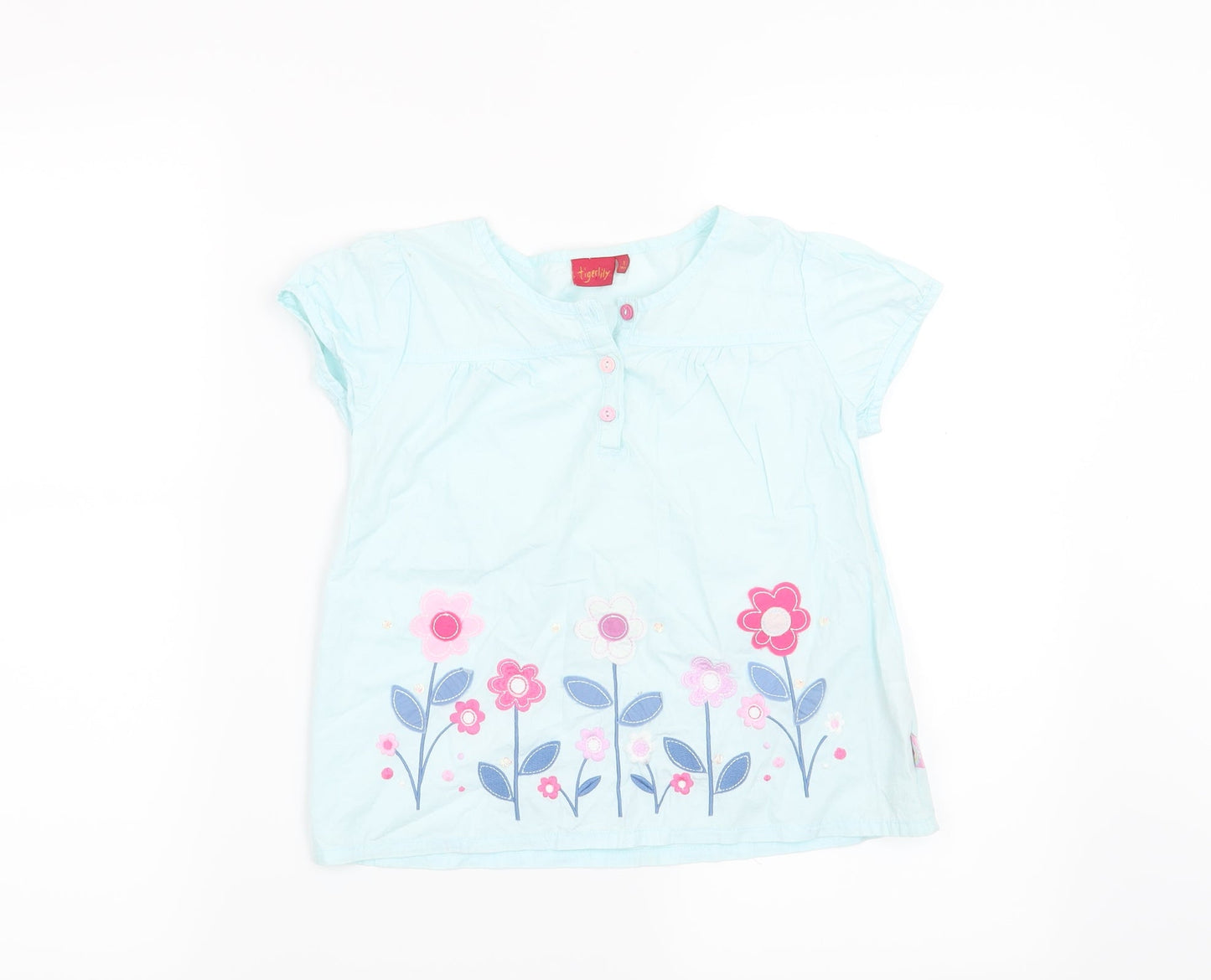Tiger Lily Girls Blue Floral  Basic Blouse Size 8 Years