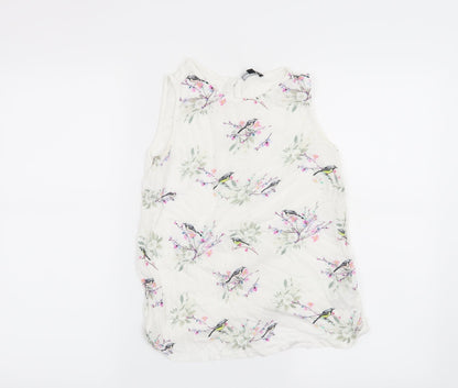 Additional front view of Warehouse women’s white basic blouse, size UK 6, - birds