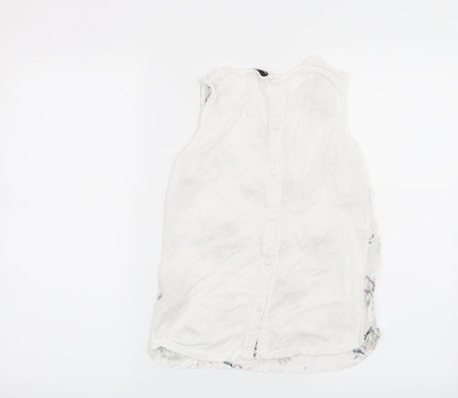 Back view of Warehouse women’s white basic blouse, size UK 6, - birds