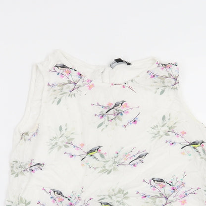 Close-up detail of Warehouse women’s white basic blouse, size UK 6, - birds