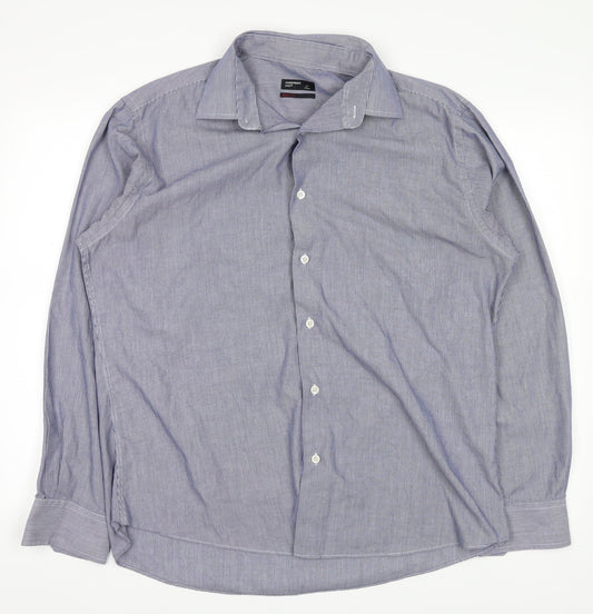 cedarwood Mens Blue Striped   Button-Up Size 15