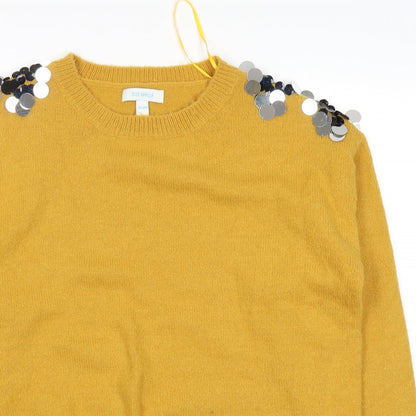 Close-up detail of Blue Vanilla women’s yellow jumper, size S