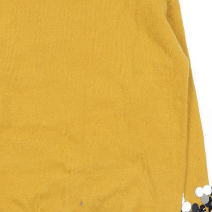 Brand and care label for Blue Vanilla women’s yellow jumper, size S