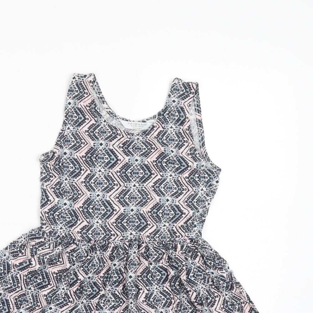 Primark Girls Blue Geometric  A-Line  Size 8-9 Years