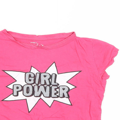 Close-up detail of Pep&Co girls’ pink basic t-shirt, size 8-9, years