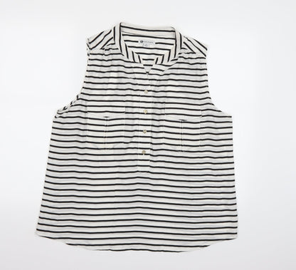 Additional front view of Rockmans women’s white striped basic blouse, size UK 16