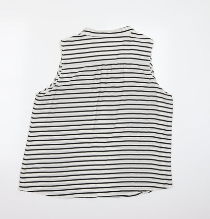 Back view of Rockmans women’s white striped basic blouse, size UK 16