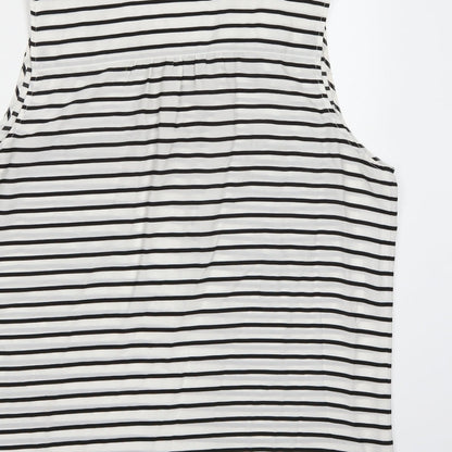 Brand and care label for Rockmans women’s white striped basic blouse, size UK 16