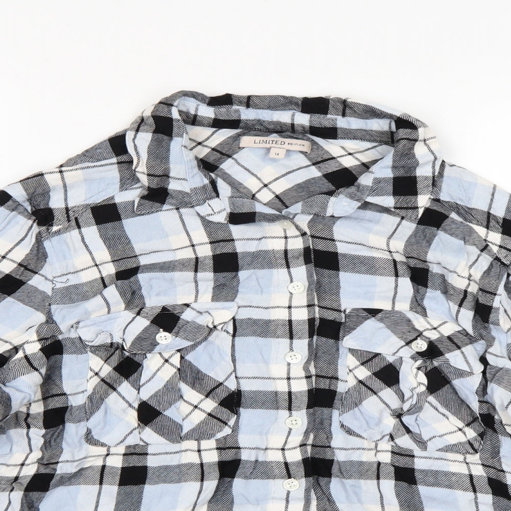 Marks and Spencer Womens Blue Check  Basic Button-Up Size 14