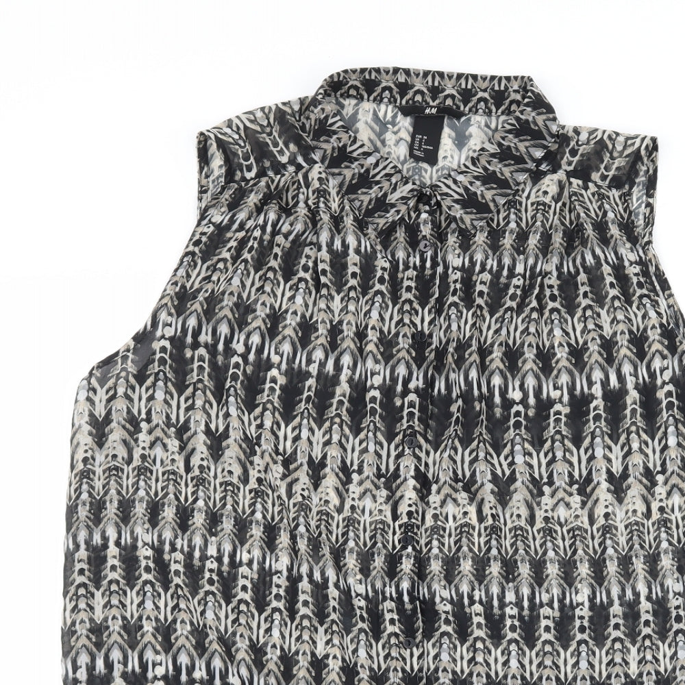 H&M Womens Grey Geometric  Basic Button-Up Size 8