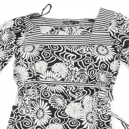 Close-up detail of Atmosphere women’s black floral shift, size UK 8