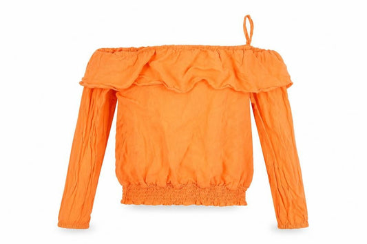 Front view of H&M girls’ orange basic t-shirt, size 14, years - cut out shoulder