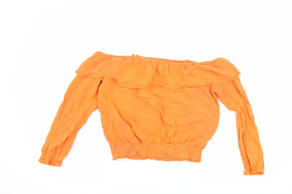 Back view of H&M girls’ orange basic t-shirt, size 14, years - cut out shoulder
