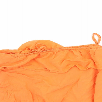 Close-up detail of H&M girls’ orange basic t-shirt, size 14, years - cut out shoulder