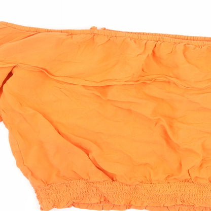 Brand and care label for H&M girls’ orange basic t-shirt, size 14, years - cut out shoulder